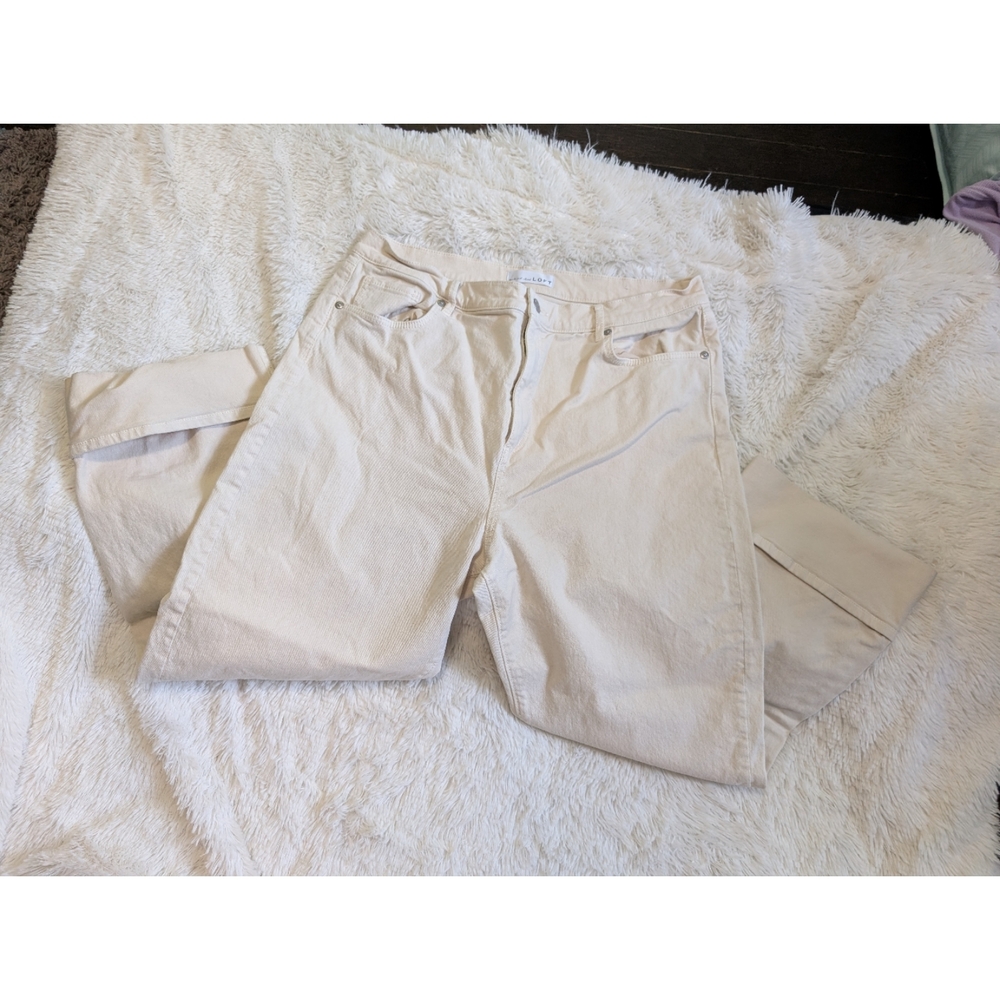 LOFT The Straight Cream Cuffed Denim Jeans Size 14 Petite